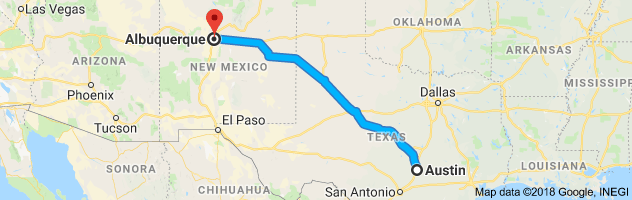 Austin to Albuquerque Moving Company Route