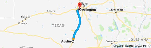 Austin to Arlington Moving Company Route