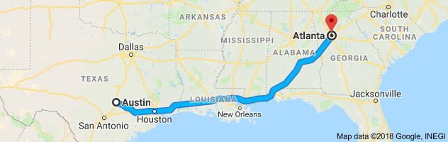 Austin to Atlanta Moving Company Route