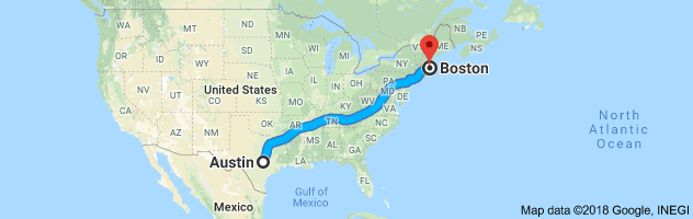 Austin to Boston Moving Company Route