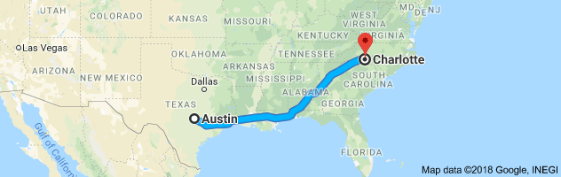 Austin to Charlotte Moving Company Route