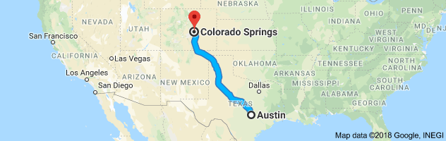 Austin to Colorado Springs Moving Company Route