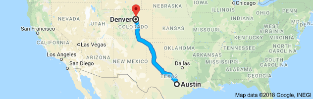 Austin to Denver Moving Company Route