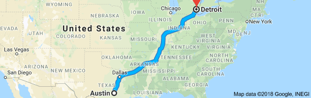 Austin to Detroit Moving Company Route