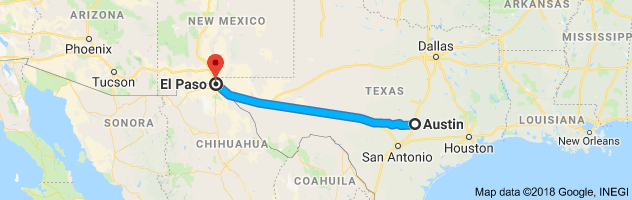 Austin to El Paso Moving Company Route
