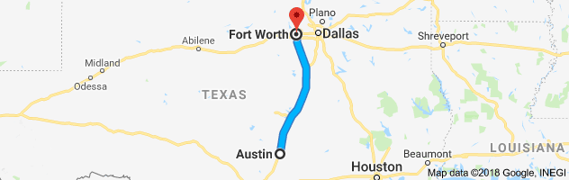 Austin to Fort Worth Moving Company Route