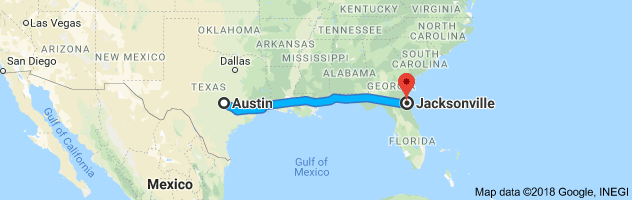 Austin to Jacksonville Moving Company Route