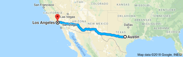 Austin to Los Angeles Moving Company Route