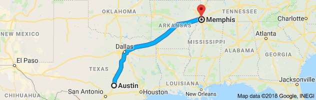 Austin to Memphis Moving Company Route