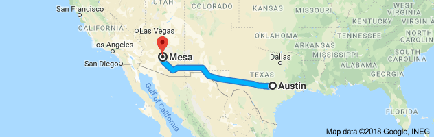 Austin to Mesa Moving Company Route