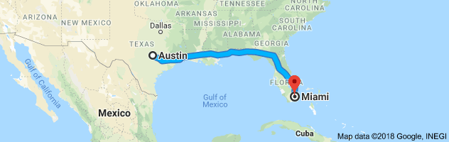 Austin to Miami Moving Company Route