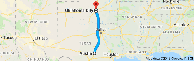 Austin to Oklahoma City Moving Company Route