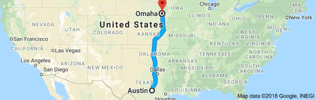 Austin to Omaha Moving Company Route
