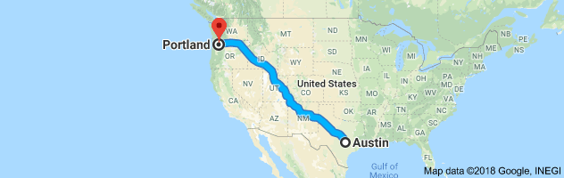 Austin to Portland Moving Company Route