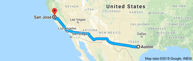 Austin to San Jose Moving Company Route