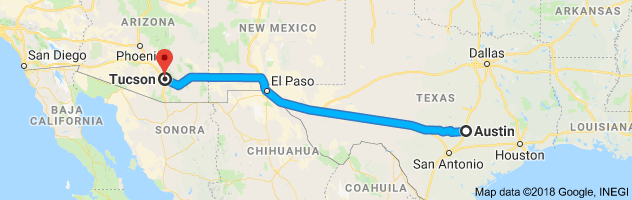 Austin to Tucson Moving Company Route