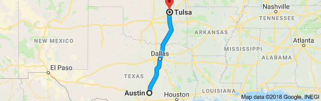Austin to Tulsa Moving Company Route