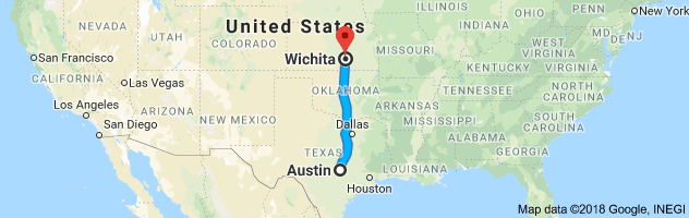 Austin to Wichita Moving Company Route