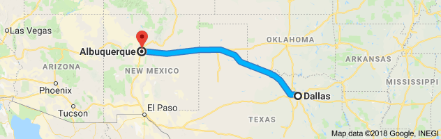Dallas to Albuquerque Moving Company Route