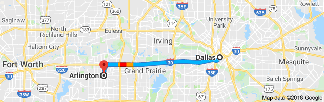 Dallas to Arlington Moving Company Route