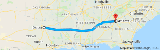 Dallas to Atlanta Moving Company Route