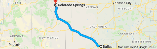 Dallas to Colorado Springs Moving Company Route
