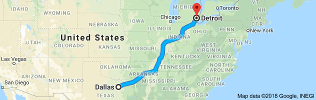 Dallas to Detroit Moving Company Route