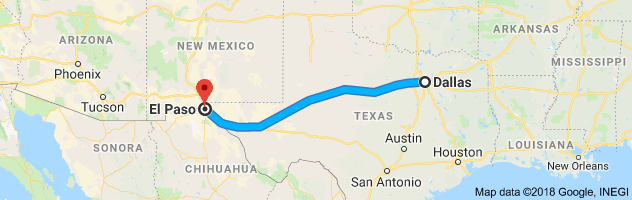 Dallas to El Paso Moving Company Route
