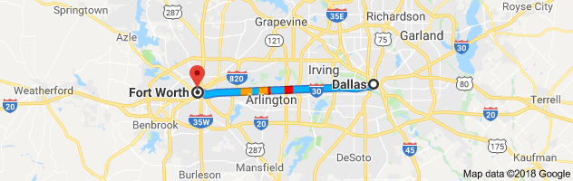 Dallas to Fort Worth Moving Company Route