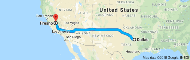 Dallas to Fresno Moving Company Route