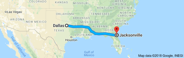 Dallas to Jacksonville Moving Company Route