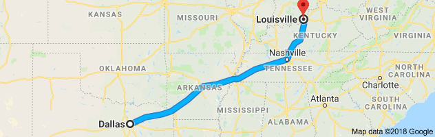 Dallas to Louisville Moving Company Route