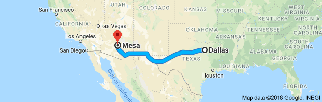 Dallas to Mesa Moving Company Route