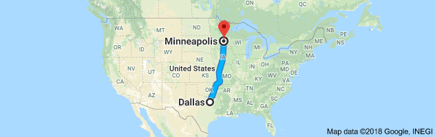 Dallas to Minneapolis Moving Company Route