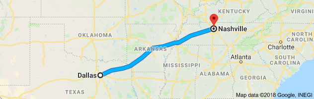 Dallas to Nashville Moving Company Route