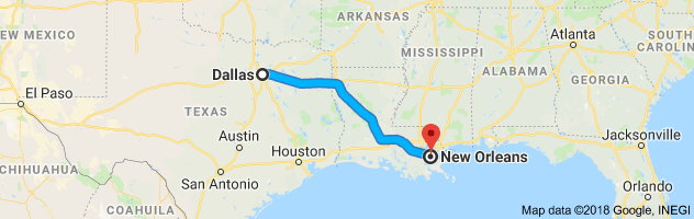 Dallas to New Orleans Moving Company Route