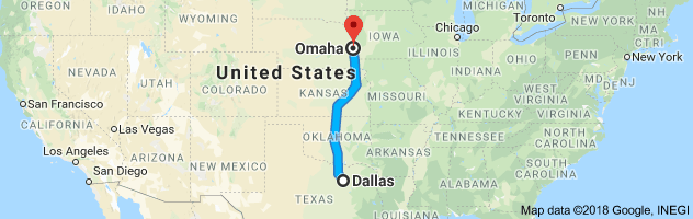 Dallas to Omaha Moving Company Route