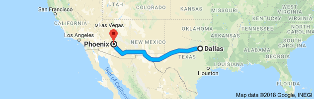 Dallas to Phoenix Moving Company Route