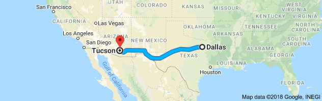 Dallas to Tucson Moving Company Route