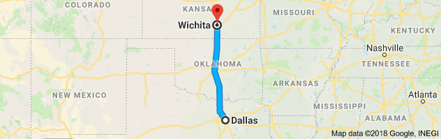 Dallas to Wichita Moving Company Route