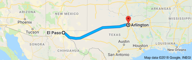 El Paso to Arlington Moving Company Route