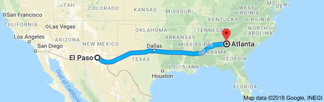 El Paso to Atlanta Moving Company Route