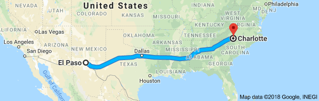 El Paso to Charlotte Moving Company Route