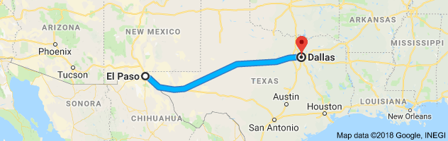 El Paso to Dallas Moving Company Route