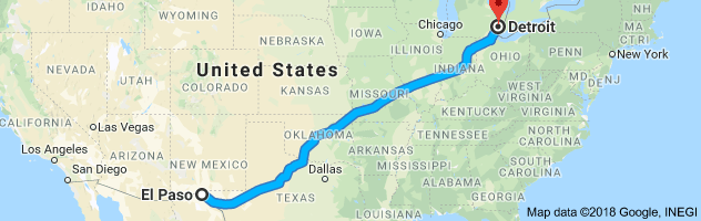 El Paso to Detroit Moving Company Route