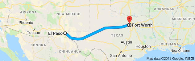 El Paso to Fort Worth Moving Company Route