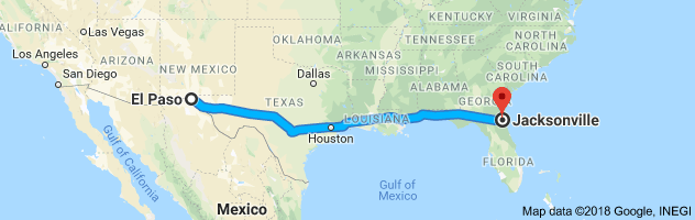 El Paso to Jacksonville Moving Company Route