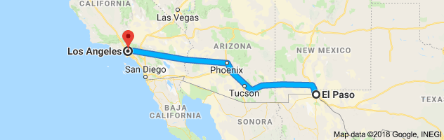 El Paso to Los Angeles Moving Company Route