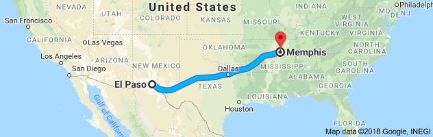 El Paso to Memphis Moving Company Route
