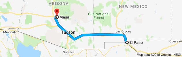 El Paso to Mesa Moving Company Route